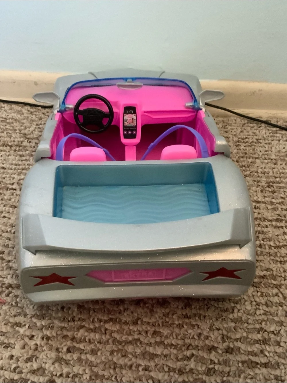 Barbie Extra Sparkly Convertibler Toy Car with Rainbow Wheels